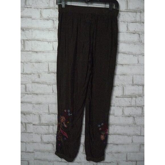 $220 Johnny Was Olive Green Embroidered Margo Satin Jogger Pants Small NEW - Picture 6 of 10